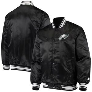 Men’s Starter Black Philadelphia Eagles Locker Room Satin Varsity Full-Snap Jacket