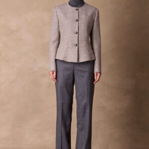 Amelie Crop Jacket Brown and Grey Houndstooth