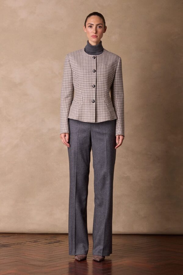 Amelie Crop Jacket Brown and Grey Houndstooth