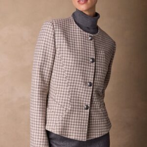 Amelie Crop Jacket Brown and Grey Houndstooth