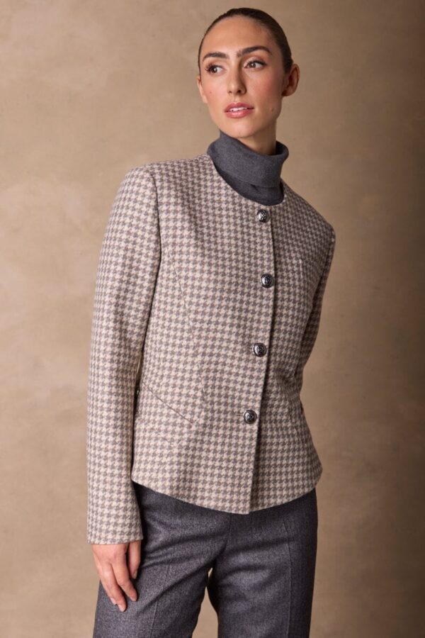 Amelie Crop Jacket Brown and Grey Houndstooth