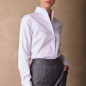Calli Stand Collar Shirt Premium White Cotton Twill
