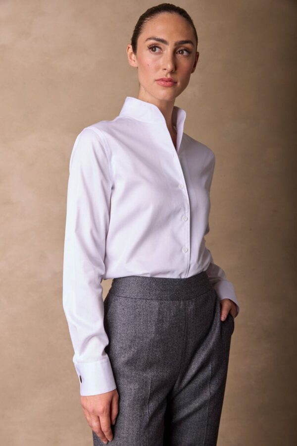 Calli Stand Collar Shirt Premium White Cotton Twill